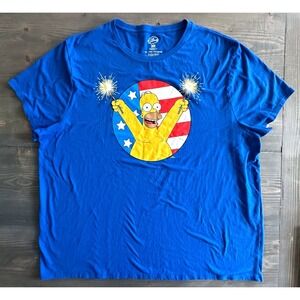 Homer Simpson USA Patriotic‎ 4th of July Fireworks Men's Tshirt Blue Size 3XL